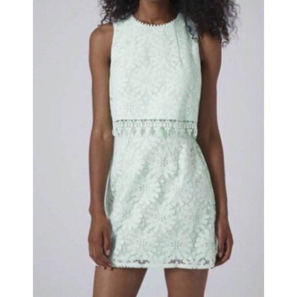 Topshop Dresses & Skirts - TOPSHOP SLEEVELESS MINT LACE MINI DRESS SIZE 4